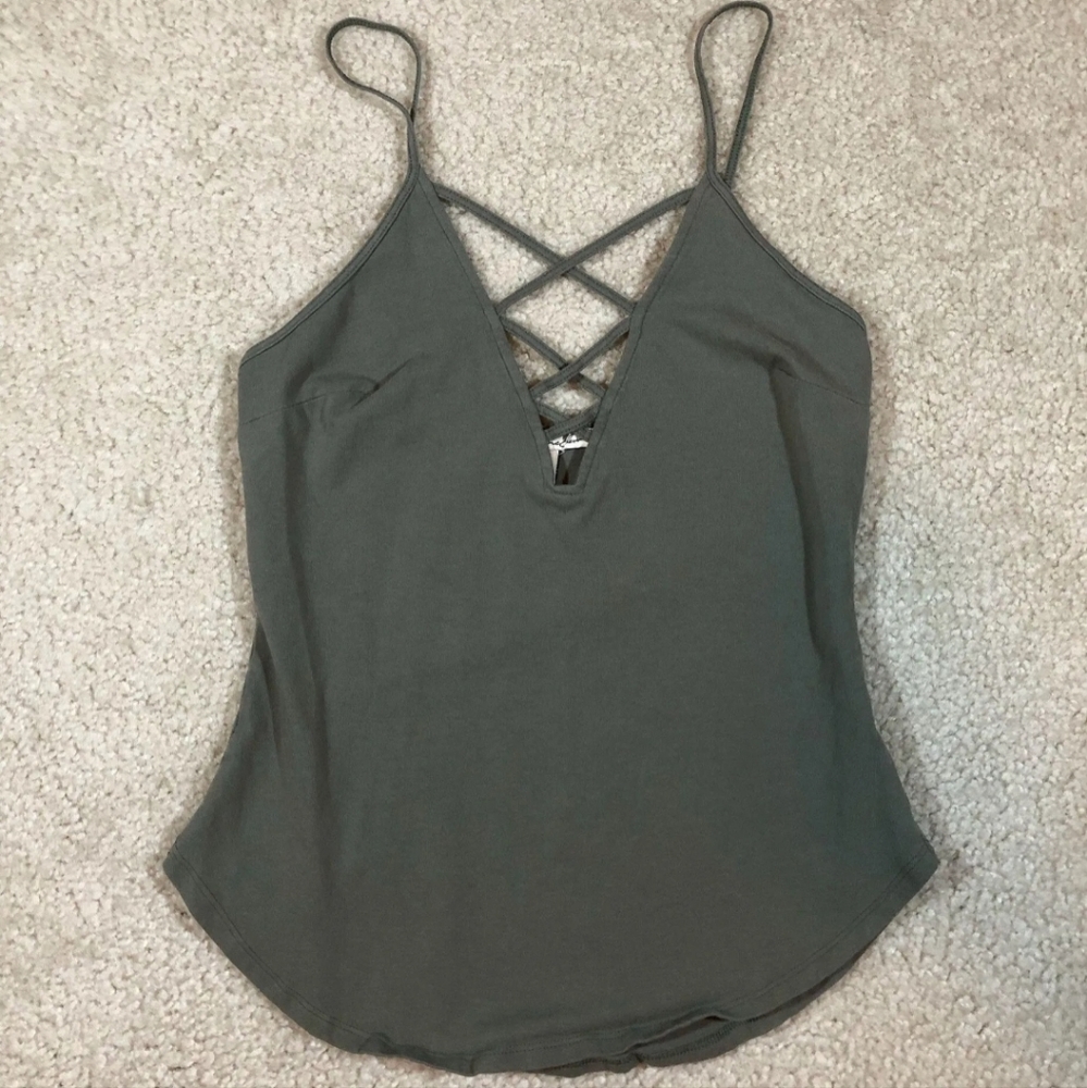 Express One Eleven Criss-cross Tank Olive Green